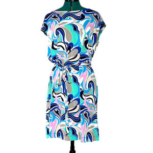 Banana Republic Womens Dress Size L Colorful Abstract Stretch Waist Tie Classic